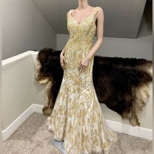 Stunning Custom Heavily Jeweled Mermaid Gown/All-over Crystal Beads & Sequins